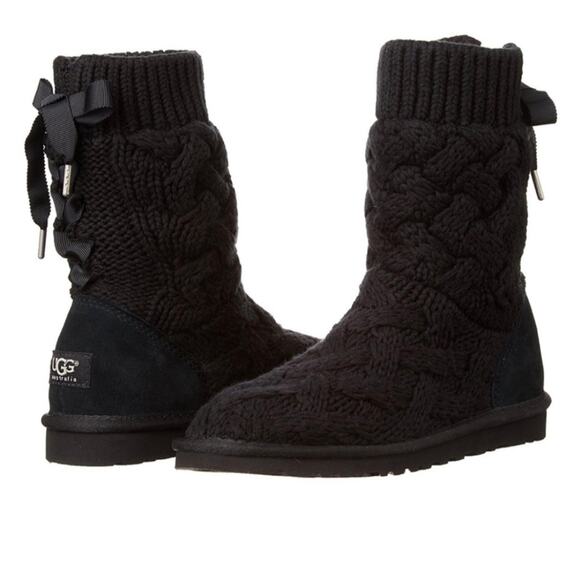 UGG Shoes - UGG Black Cable Knit Sweater Isla Boots Women's 8 NWOT
